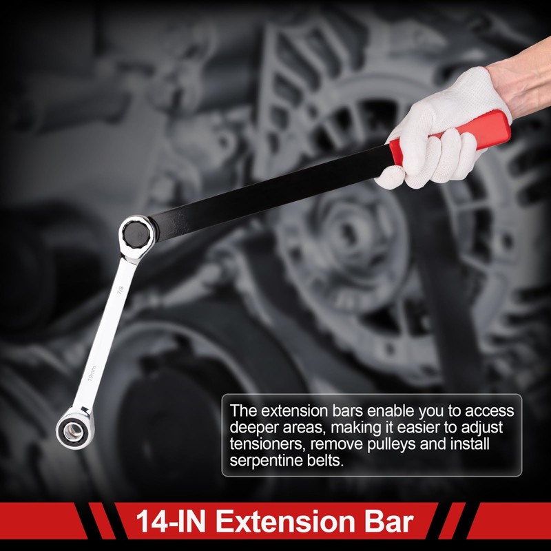 Feikenee 15PCS Serpentine Belt Tool Set, Professional Ratcheting Serpentine Belt
