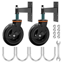 8inch Fence Gate Wheels with Brake - Heavy Duty Gate Wheels for Metal Tube Gate Wooden Fence Gate, 600lb Capacity 360 Degree Rotation Spring-Loaded Farm Garden Caster with Screws & Screwdriver, 2 Pack