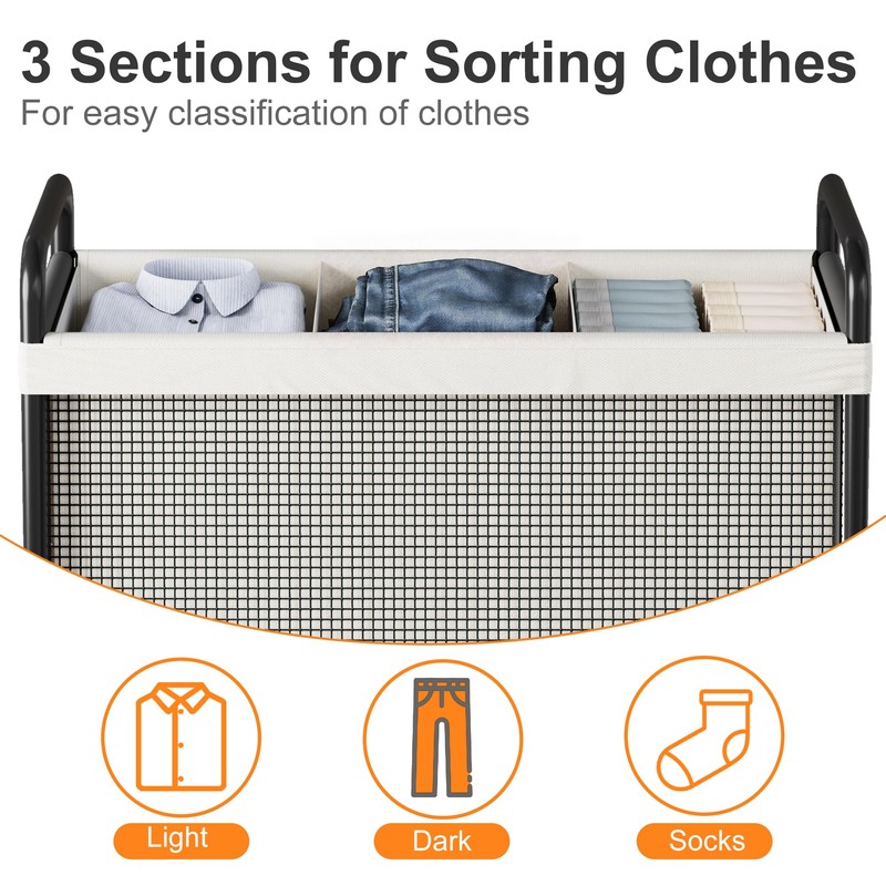 WOWLIVE Laundry Hamper 3 Section, 120L Rolling Laundry Basket with