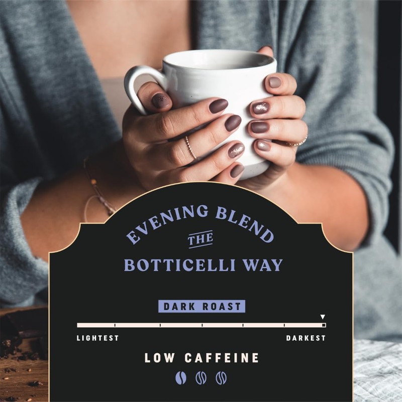 Botticelli Evening Blend Ground Coffee, USDA Organic, Low Caffeine, Dark