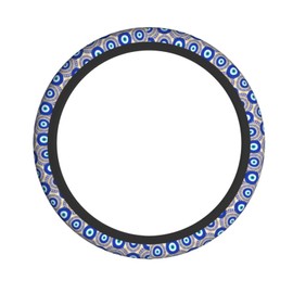 Blue Evil Eye Turkey Greece Steering Wheel Cover Car Accessories Cute for Women Girls Girly Universal 15 Inch Neoprene Auto Interior Decor Anti Slip Car Truck Protector