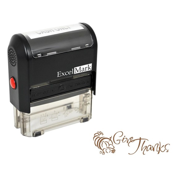 Thanksgiving Rubber Stamp - Give Thanks - Brown Ink