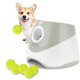 Elevon Dog Ball Thrower Launcher, Indoor/Outdoor Automatic Ball Launcher for Small and Medium-Sized Dogs, Includes 6 Mini Tennis Balls and a Data Line, Grey