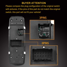 Master - Interruptor de ventana eléctrica delantero izquierdo lado del conductor | 3 pines + 0 pines | Reemplazo para Chrysler Town & Country Dodge Grand Caravan 2008-2009 | Reemplaza # 4602535AG, 4602535AF, 4602535AC, 901-401R