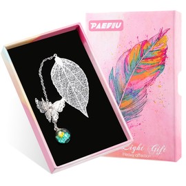 Christmas Bookmark Metal Leaf Bookmark Bookmark with Butterfly Pendant Christmas Gifts for Children Teachers Friends Booklover Birthday with Gift Box