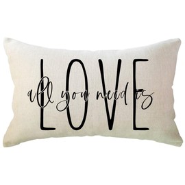 Decorative Lumbar Pillow Cases All You Need is Love Throw Pillow Covers 12x20 Valentine's Day Decorations for Sofa/Couch/Porch (Beige)