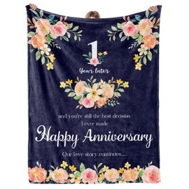 Happy 1 Year Gifts for Him Her, One Year, First Anniversary Blanket Gifts for Boyfriend, Girlfriend, Valentines Day Gifts for Couple, Wife, Husband, Super Soft Throw Blanket 60" x 50"