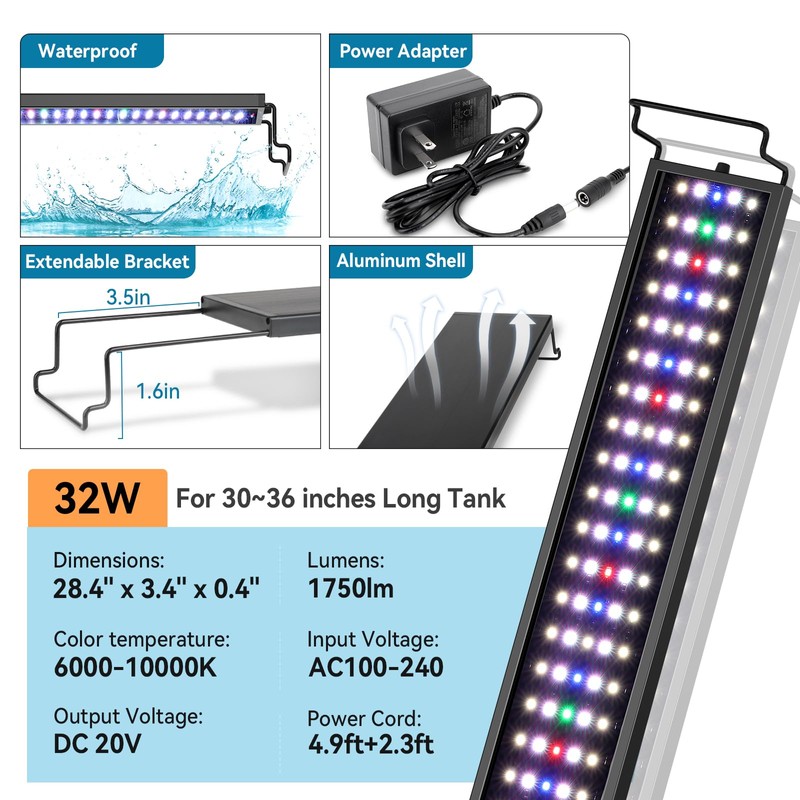 hygger Aquarium LED Light Fish Tank Full Spectrum Lighting with