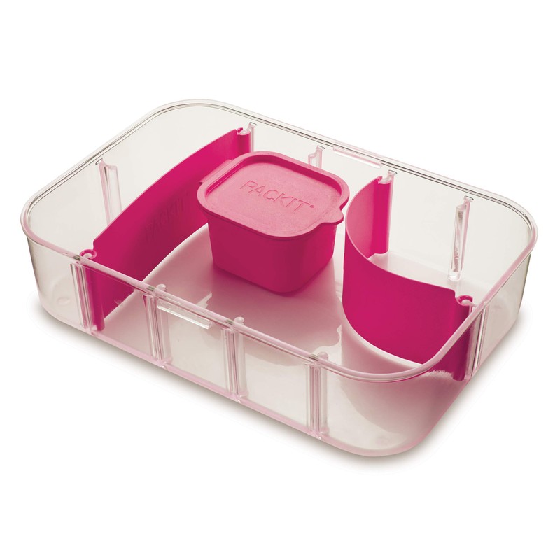 PackIt Flex Bento Food Storage Container, Ripe Raspberry, Shatterproof Crystal