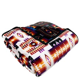 Sacred Thread Fleece Blanket 40"x60" South Western Blankets Reversible Mexican Blankets, Vibrant Aztec Blankets and Throws for Aztec Decor Home, Native American Throw Blanket Flannel White Throw