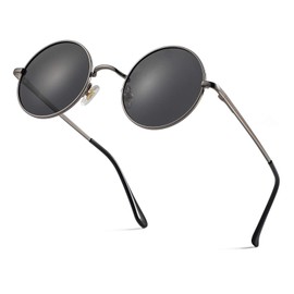 Retro Small Round Polarized Sunglasses for Men Women Circle Hippie Style Sun Glasses (Gunmetal Frame/Black Lens)