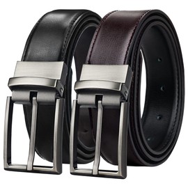 Maikun Mens Reversible Leather Belt, Black Casual Belts for Men, One Reverse for 2 Sides, 49''Long, for Waist Size 39-42''