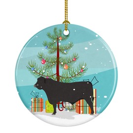 Caroline's Treasures Black Angus Cow Christmas Ceramic Ornament, Teal Christmas Tree Hanging Decorations for Home Christmas Holiday, Party, Gift, 3 in, Multicolor