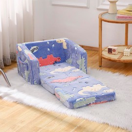 Furnishh Kids Sofa Couch Fold Out, Baby Toddler Comfy Soft Chair for Boys Girls, Flip Out Foldable Children 2 in 1 Convertible Sofa to Lounger, Folding Child Sleeper for Playroom, Dinasor