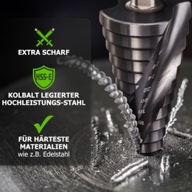 Pinava® Step Drill HSS Cobalt Pro TiAIN [Extra Durable and Heat Resistant] - Professional Taper Drill Bit for Stainless Steel, Metal, Wood, Plastic - Sheet Metal Peeling Drill Bit Extremely Sharp