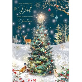 Cherry Orchard 'WONDERFUL DAD' Christmas card, Snowy Christmas tree design, finished with gold foil text and detail, comes complete with envelope, From