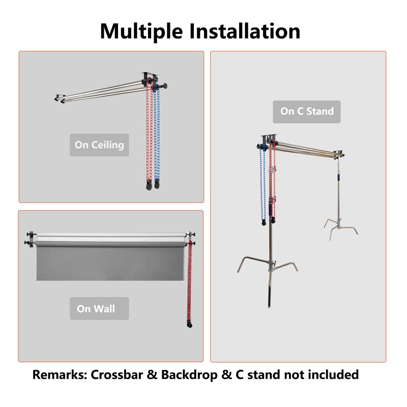 TENBEST Photography Backdrop Roller Support System, 2 Rollers, Wall/Celing/Light Stand