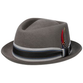 Stetson Lancover Diamond Wool Hat - Plain Hat - Pork Pie Style - Men - Felt Hat with Grosgrain Trim - Oil and Water Resistant - Autumn/Winter, gray