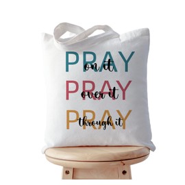 khanoqq Christian Religious God Prayer Canvas Tote Bag with Inner Pocket, Double Side Printed Women Thick Canvas Handbag Beach Bag Shopping Grocery Shoulder Bag