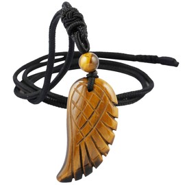 SUNYIK Crystal Angel Wing Pendant Necklace for Unisex, Hand Carved Healing Stone with Adjustable Braided Rope Jewelry, Tiger's Eye