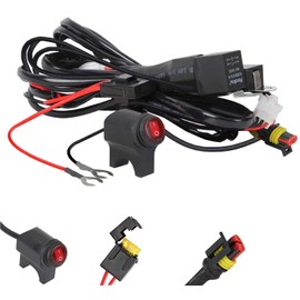 Kairiyard - Arnés de cableado de barra de luz para motocicleta, interruptor de manubrio de 14 pies, 14 AWG, 2 cables, kit de arnés de cableado universal para luz antiniebla de 480 W, 12 V, relé de