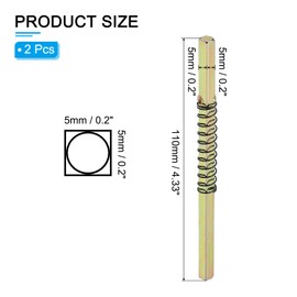 PATIKIL Square Door Knob Spindle 110x5mm, 2 Pack Replacement Carbon Steel Spare Door Handle Spindle Bar with Limit Spring for Most Mortise Type Door Knobs, Gold