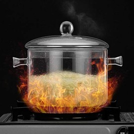 GracesDawnOpen flame and high temperature resistance, household tableware, heat-resistant with lid, transparent salad bowl, with double ears