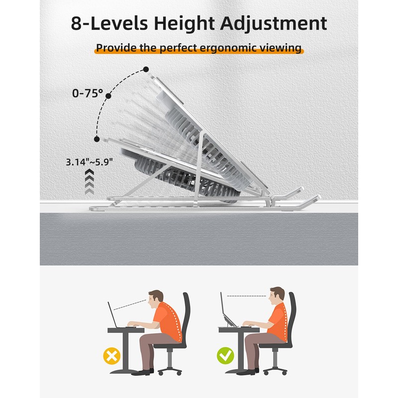 SHUWEI Portable Laptop Cooling Stand, Foldable & Adjustable Aluminum Stand