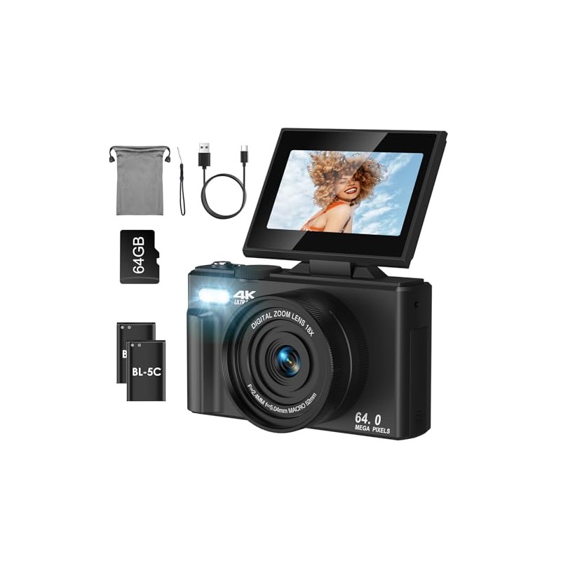 SOPPY Digital Camera, 4K Digital Camera, 4K Video Recording, 64