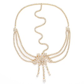 Aceorna Bridal Head Chain Rhinestone Forehead Headband Boho Crystal Hair Chain Bride Wedding Headpiece Festival Costume Hair Piece Flower Tassel Head Jewelry Gold Hair Accessories for Women