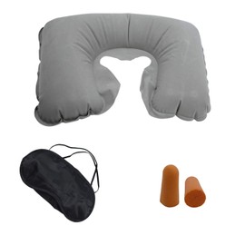 LiXiongBao Portable Travel Pillow, Inflatable Neck Pillow, U Shape Inflatable Air Cushion Neck Rest Eye Mask Earplug 3 in 1 Travel Set for Airplanes, Cars, Trains, Buses and Homes