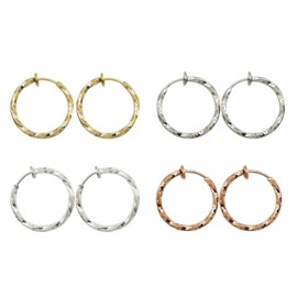 LAXPICOL Twisted Large Clip On Earrings Gold Silver Grey Rose Gold 4PCS 1.18IN(30mm) Stainless Hoop Earrings Clip On Earrings for Women No Piercing