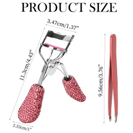 Pink Eyelash Curlers with Slant Tip Tweezer Pink Bling Crystal Rhinestone Eyelashes Curls for Dramatic Long Lasting Seamless Brilliant Eyes, Best Bedazzled Makeup Stuff Things For Mascara Asian Beauty