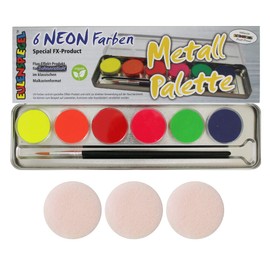 Eulenspiegel Make-Up Palette Metal with 1 Brush and 6 Neon Colours