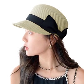 [Guo.KK7] レディース ハット 麦わら帽子 UVカット日除け帽子 紫外線対策 ピークキャップ ファッション ちょうネクタイ かわいい カバーフェイス 小顔効果 通気性 エレガント 持ち運びに便利 アウトドア 海辺 登山 春夏