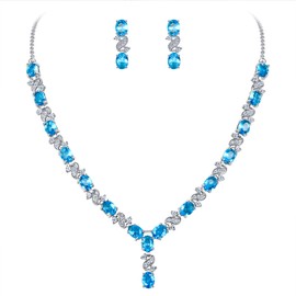 Clearine Women’s Elegant Cubic Zirconia Delicate Infinity Y-shape Necklace With Dangling Earrings Set, Brass