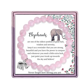 Lucky Elephant Bracelet for Women Elephant Gifts Never Forget How Strong You Are Elephant Inspirational Gifts (Pink elephant bracelet)