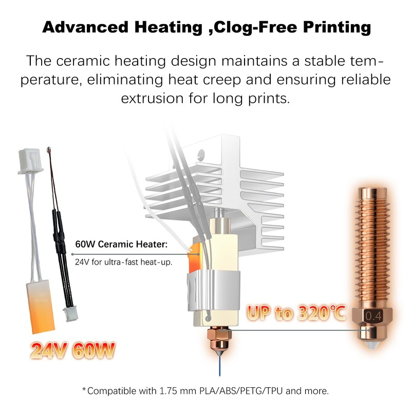 0.4MM 0.6MM Centauri Carbon Hotend Kit with Chromium Zirconium Copper-Steel