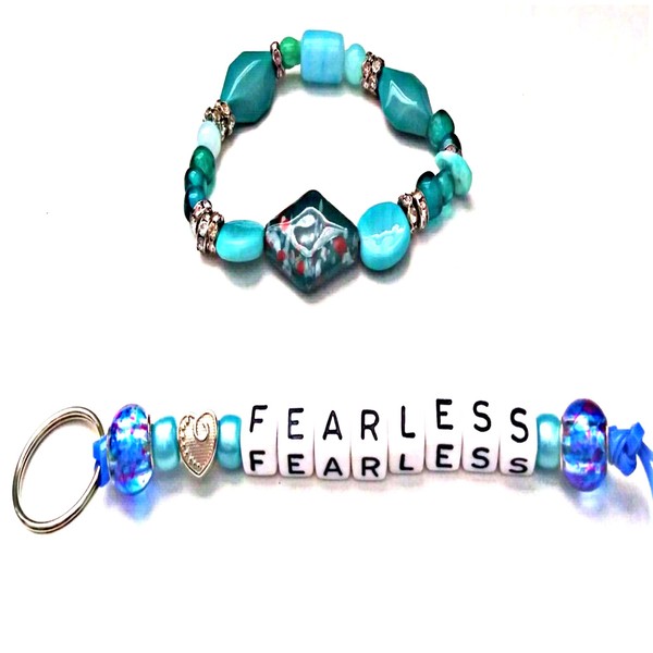 Turquoise Stretchy Bracelet and Matching Key Ring-Luggage Tag