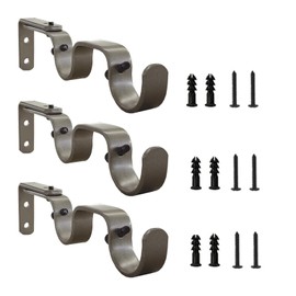 Kowibcl Heavy Duty Curtain Rod Brackets: Adjustable Double Holders, Fits Up to 1 Inch Rods, Set of 3, Pewter