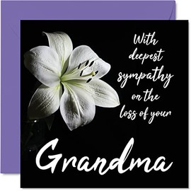 Sympathy Cards - With Deepest Sympathy On The Loss Of Your Grandma Card - Sorry Mourning Bereavement Cards for Adults, 145mm x 145mm Condolences Thinking of You Card, Flowers Sympathy Greeting Cards
