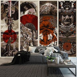 Aidatain Japanese Style Tapestry Samurai Maiko Wall Tapestry for Bedroom Tiger Tapestry Flannel 108x90 Mount Fuji Aesthetic Beach Blanket Living Dinning Room College Dorm Wall Hanging GTFNAT0065