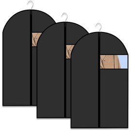 Garment Bag Pack of 3 Clothes Covers 60 x 120 cm PEVA Clothes Covers with Zip Dustproof Black Reusable Clothes Protective Cover Moth Proof Garment Cover Bags for Clothing Storage