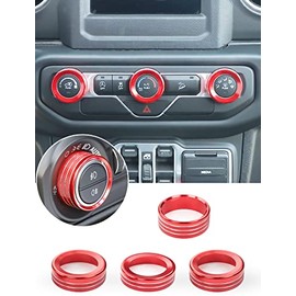 Savadicar Savadicar HVAC Climate Control Panel Knob Trim Kit & Light Control Switch Cover, Air Conditioner Knob Aluminum Alloy Ring for 2018-2024 Jeep Wrangler JL JLU & Gladiator JT, Interior Accessories, Red