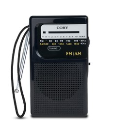 Coby Portable AM/FM Radio, Retro Pocket Radio for Indoor or Outdoor Use, Emergency-Preparedness Essential, 800-Hour Battery, Powerful Speakers, Integrated Antenna, Black