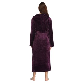 RONGTAI Womens Robes Plush Fleece Dark Purple Hooded Bathrobe Thick Nightgown with Pockets Fluffy Sleepwear Small