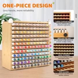 Bamboo Marker Storage Organizer for 144 Markers - Wooden Desk Pen Organizer for Alcohol Art Markers, No Assembly Required, Ideal for artists, Teachers and Hobbyists (with 4 Panda Corner Protectors)