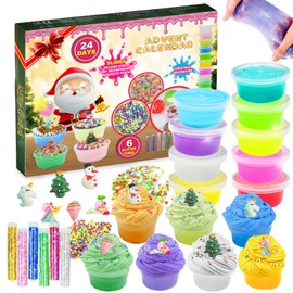 Slime Advent Calendar 2025 Children for Girls Boys 24 Days Countdown Calendar Fluffy Crystal Slime Toy Calendar Christmas Calendar Christmas Surprises Gift