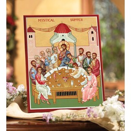 Monastery Icons Mystical Supper (Last Supper) Mounted Plaque Icon Reproduction 7.8” x 10”