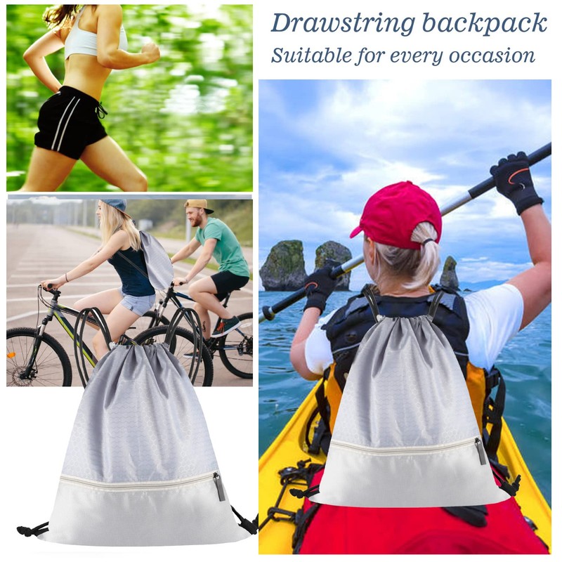 Drawstring Backpack Bag, Waterproof Draw String Back Sack with Zip